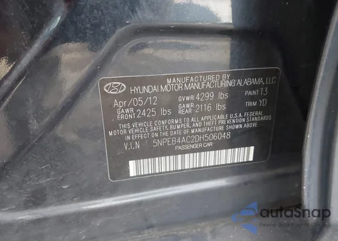 2013 Hyundai Sonata Gls z USA, uszkodzony, nr VIN 5NPEB4AC2DH506048